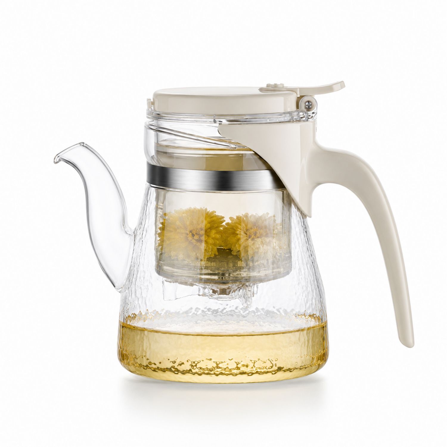 Tetera de Vidrio Transparente con Infusor 1200ml Blanca