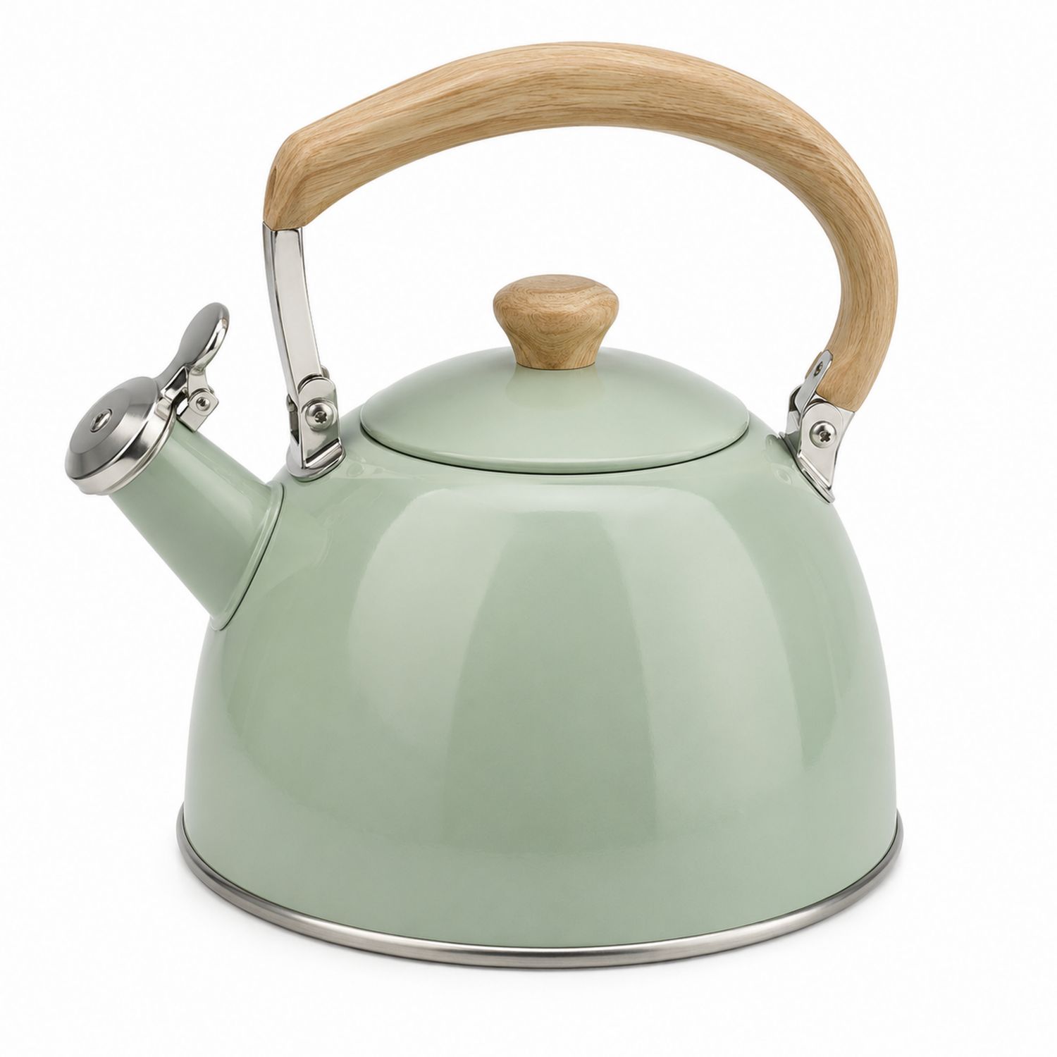 Hervidor de Té Silbante Verde 2L con Mango de Madera