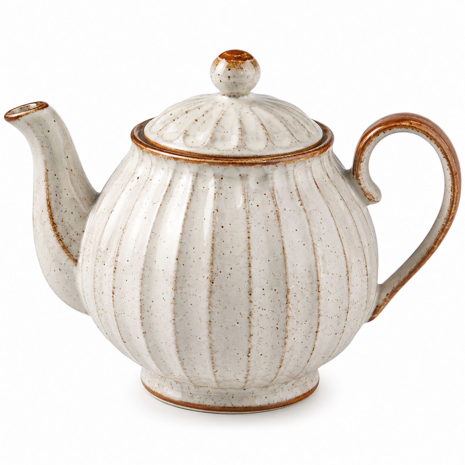 Tetera vintage de cerámica blanca con borde marrón, 1000 ml