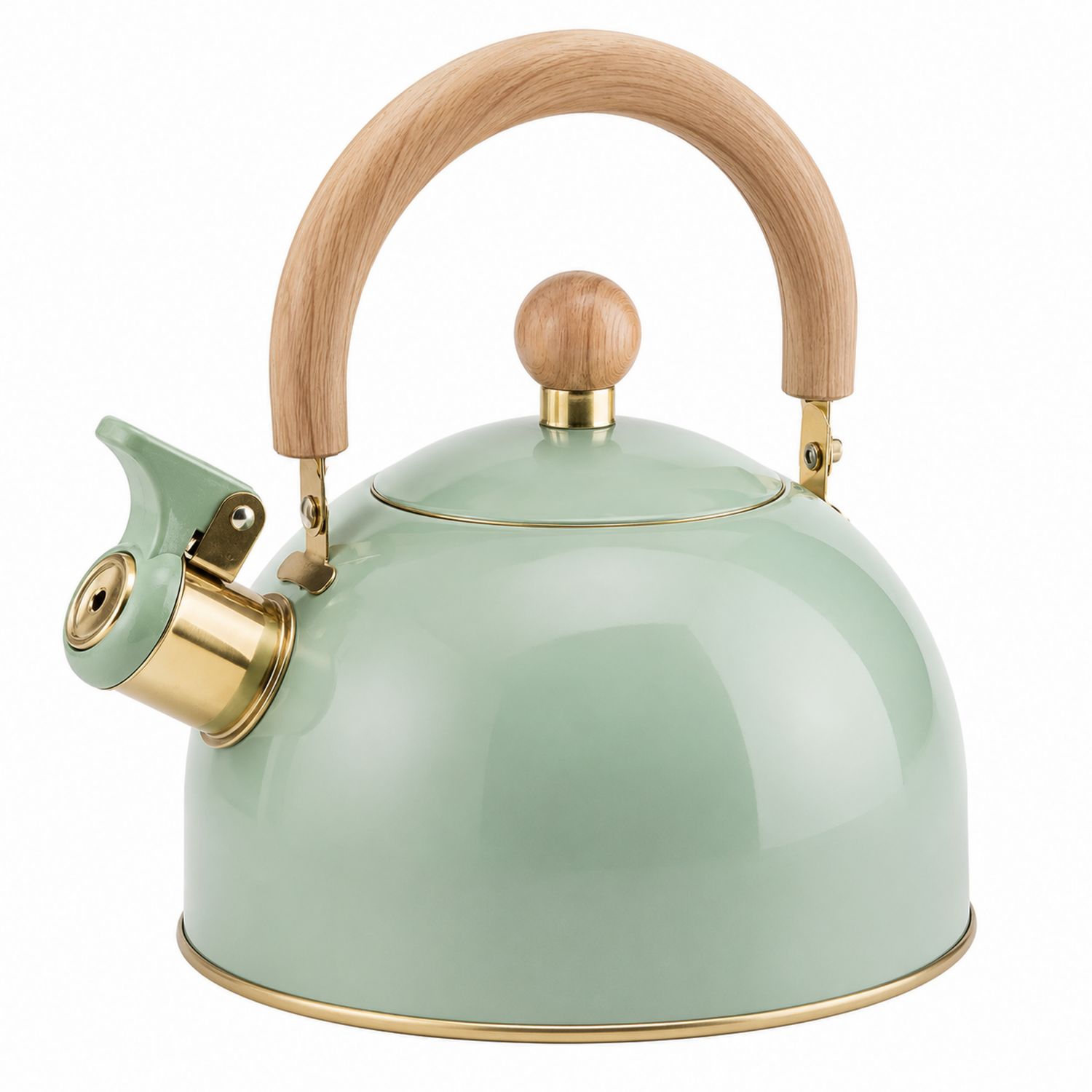 Hervidor de Agua Silbante Verde Menta con Mango de Madera