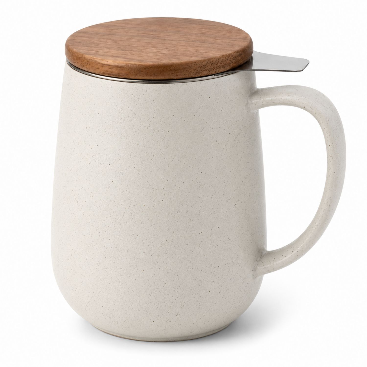 Taza de cerámica beige con tapa de madera y filtro 400ml