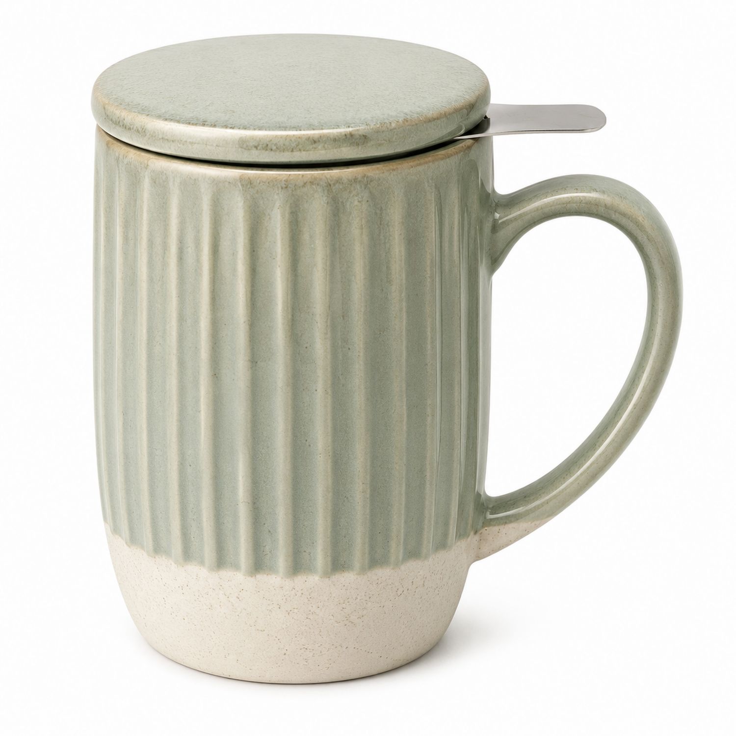 Taza de Cerámica Verde con Tapa y Cuchara 350ml