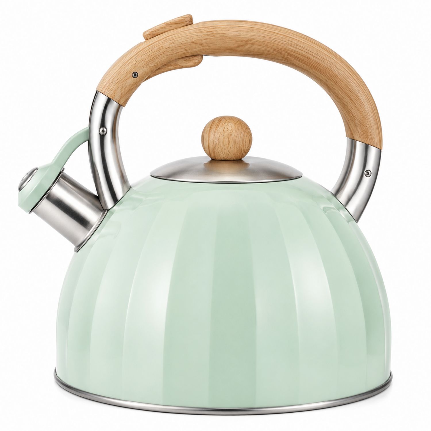 Tetera Silbante Verde Menta con Mango de Madera 2000ml