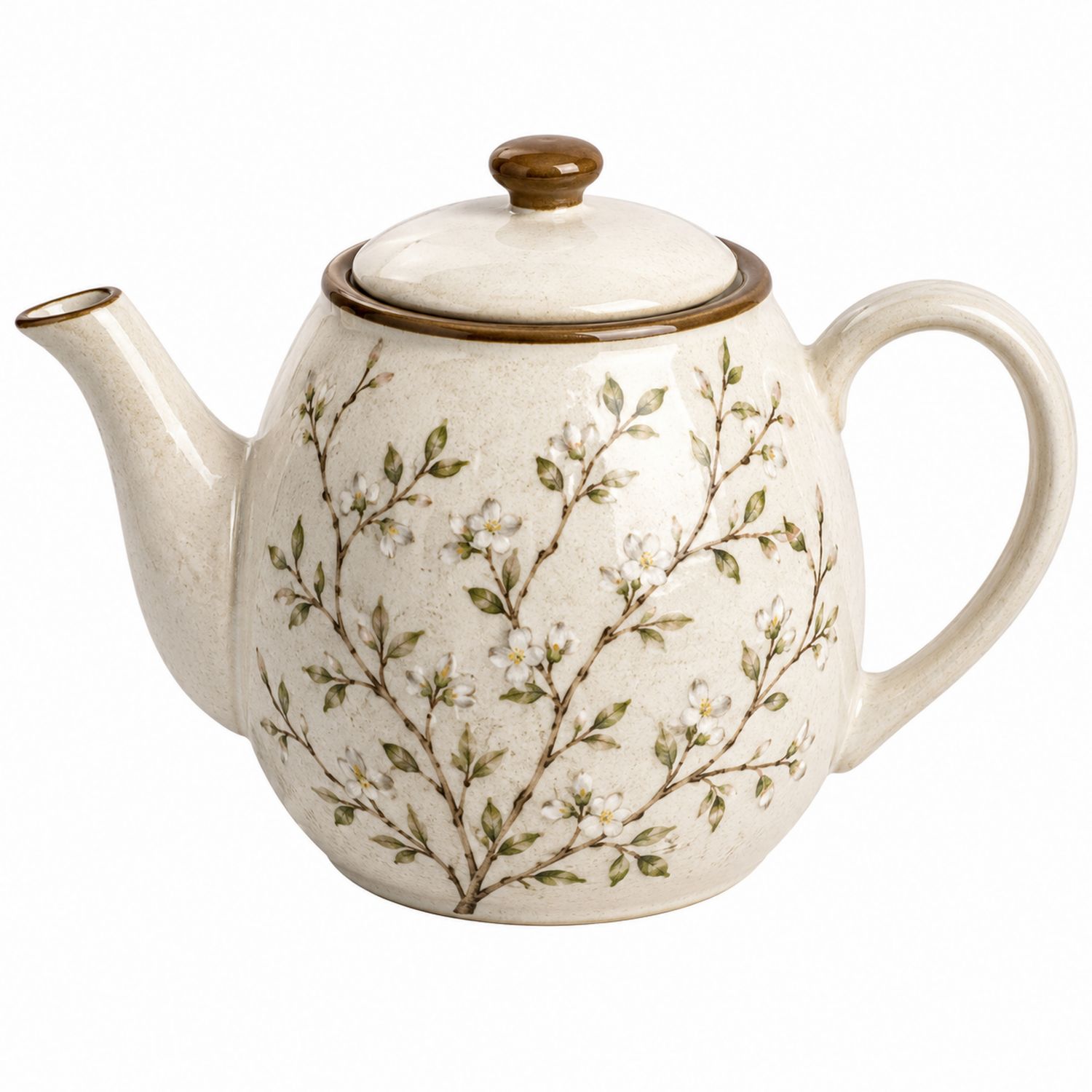 Tetera de Cerámica Beige con Diseño Floral