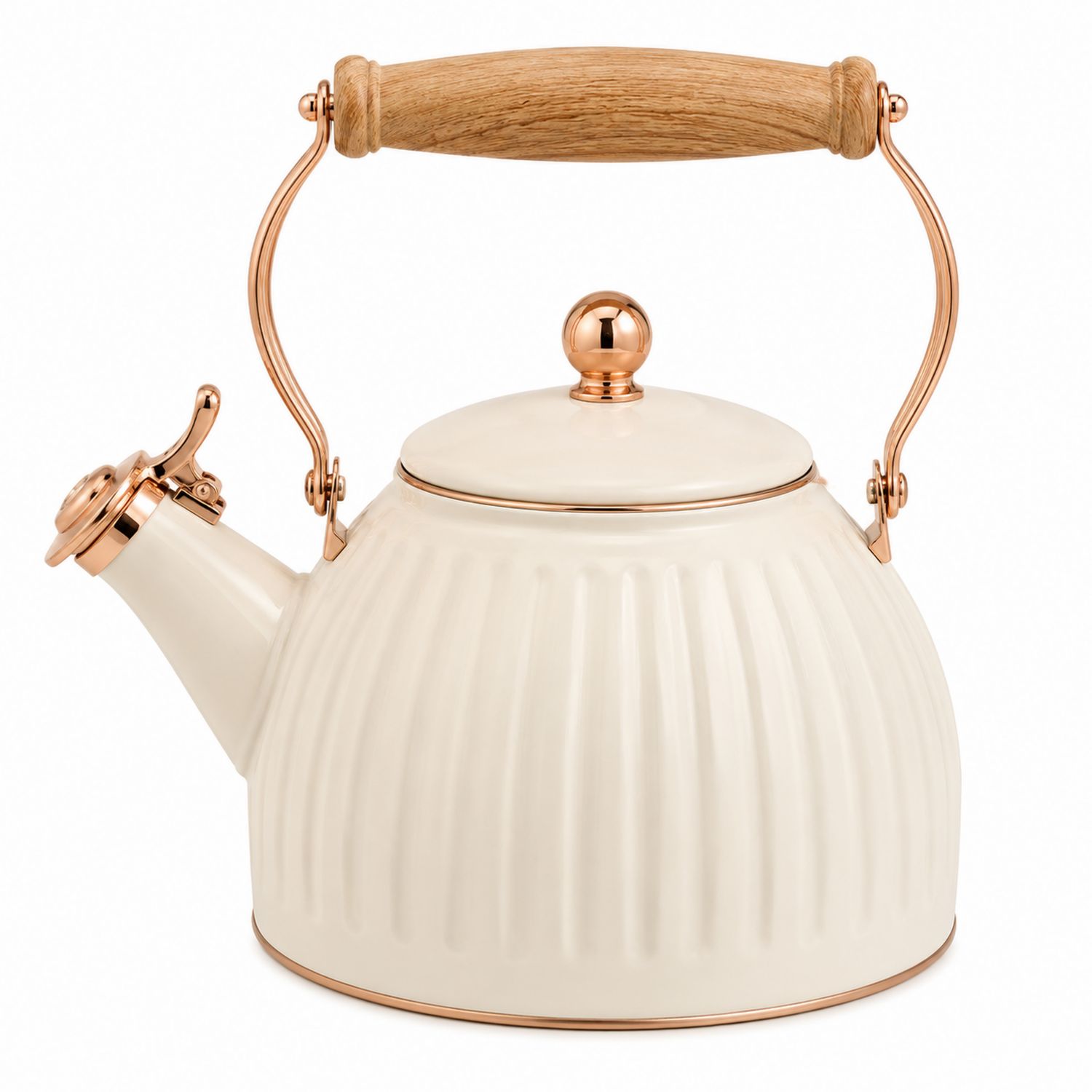 Tetera Esmaltada Crema 1500ml con Mango de Madera Ergonómico