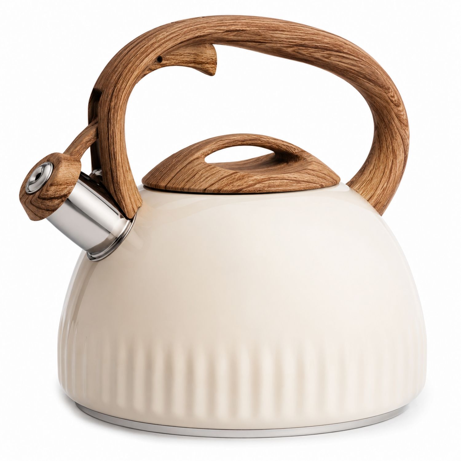 Tetera Silbadora con Mango de Madera 2200ml Crema