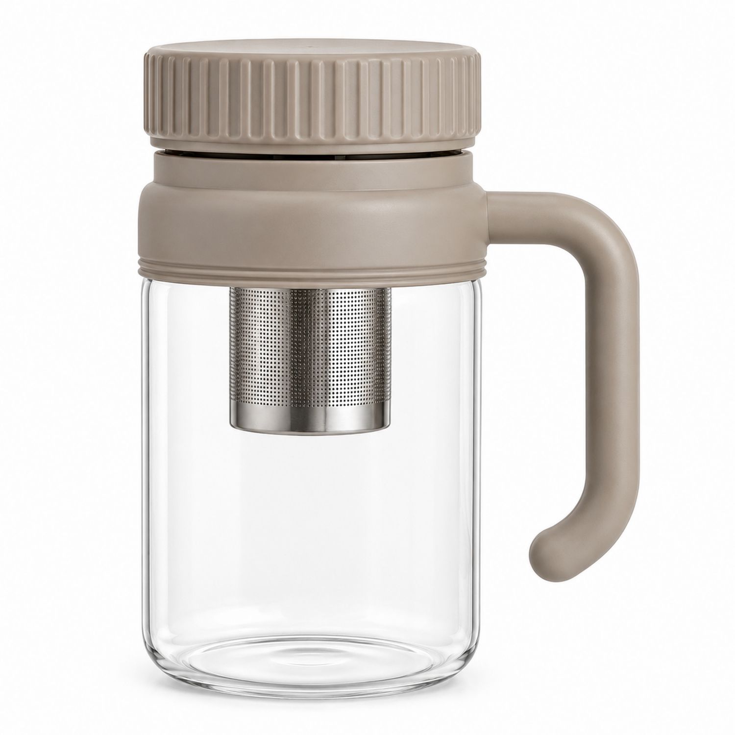 Taza de Vidrio con Filtro de Acero Inoxidable y Tapa Hermética Beige 350ml