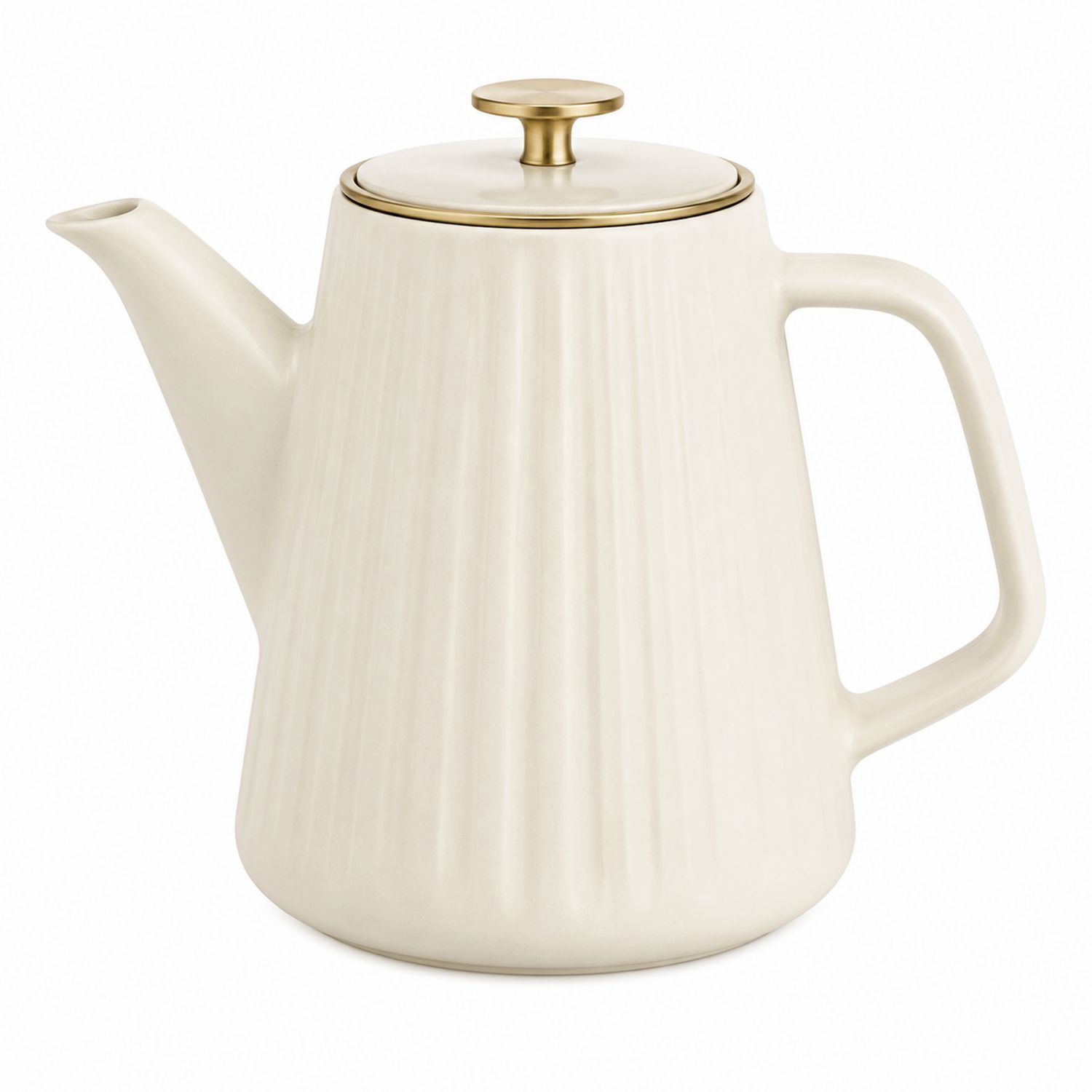 Tetera de cerámica blanca con tapa dorada y diseño moderno