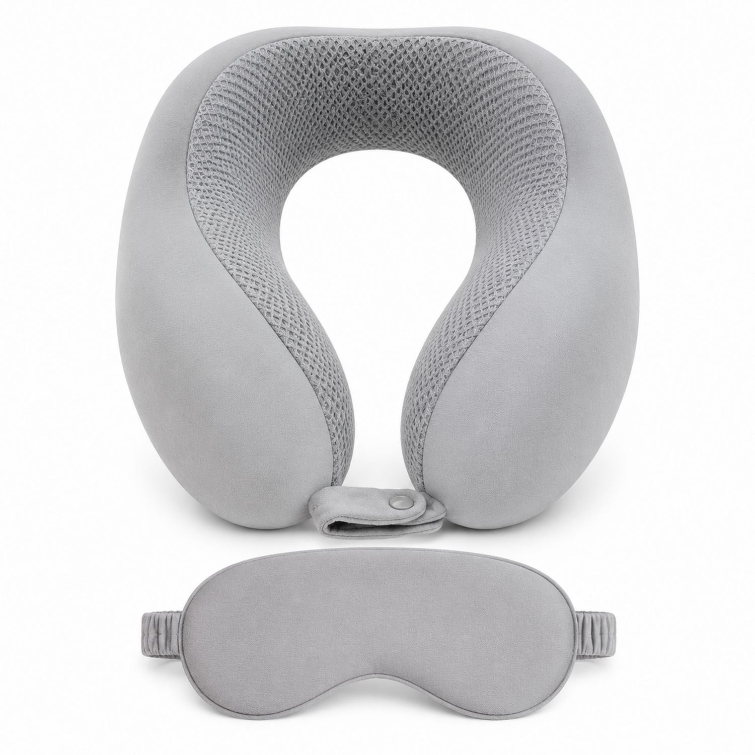 Set Cuscino da Viaggio in Memory Foam Grigio con Maschera per Occhi
