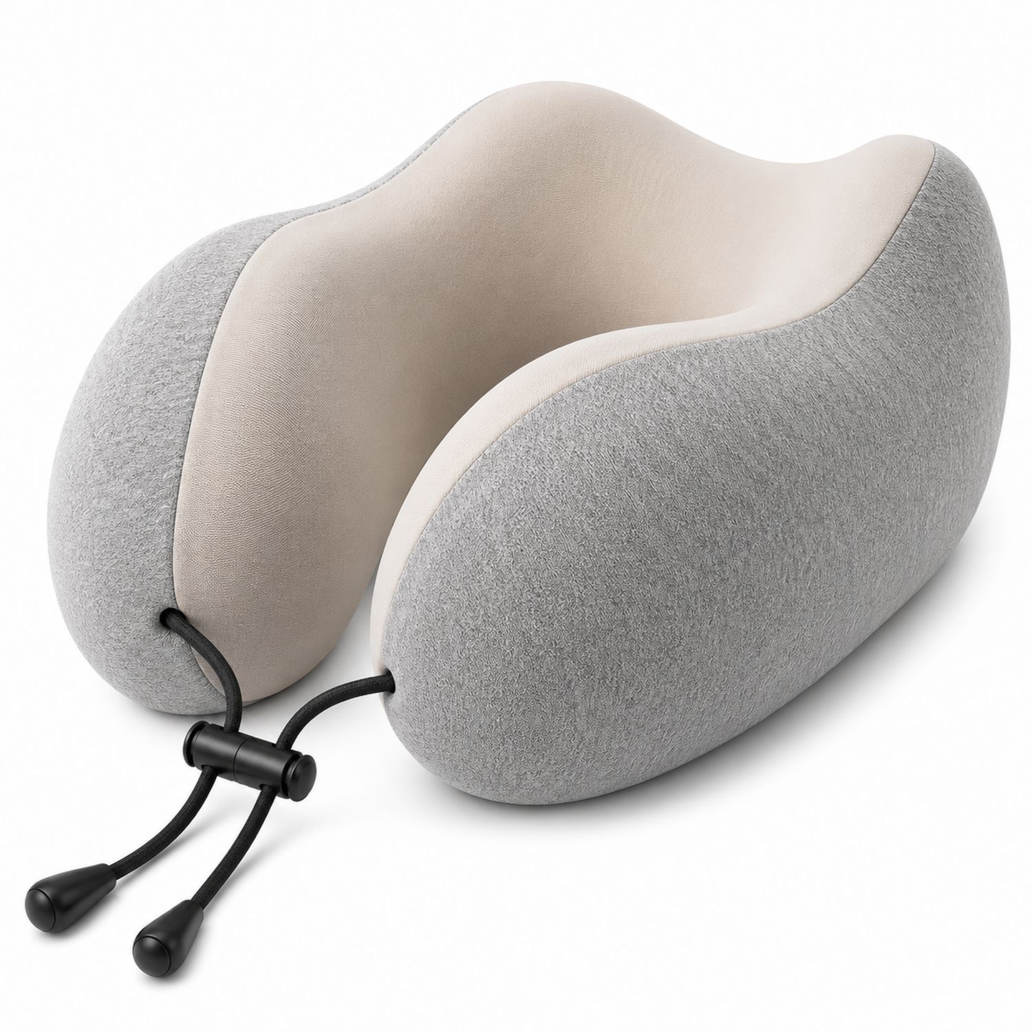 Cuscino da Viaggio Ergonomico in Memory Foam Grigio Chiaro e Beige con Chiusura Regolabile