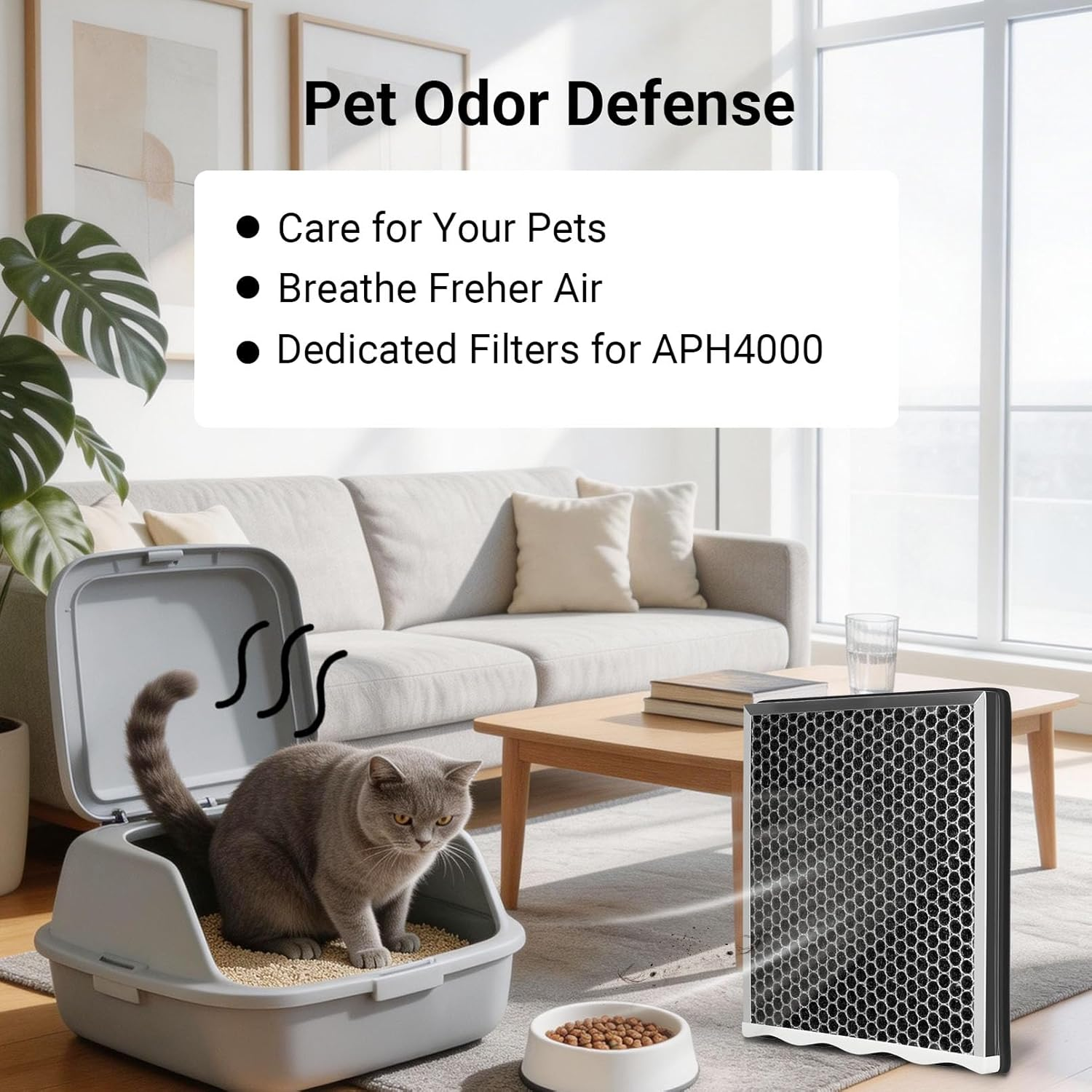 4 Pack APH4000 Filters Replacement Compatible with KNKA APH4000 Air Purifierb Replacement Activated Carbon Filter for Indoor Home