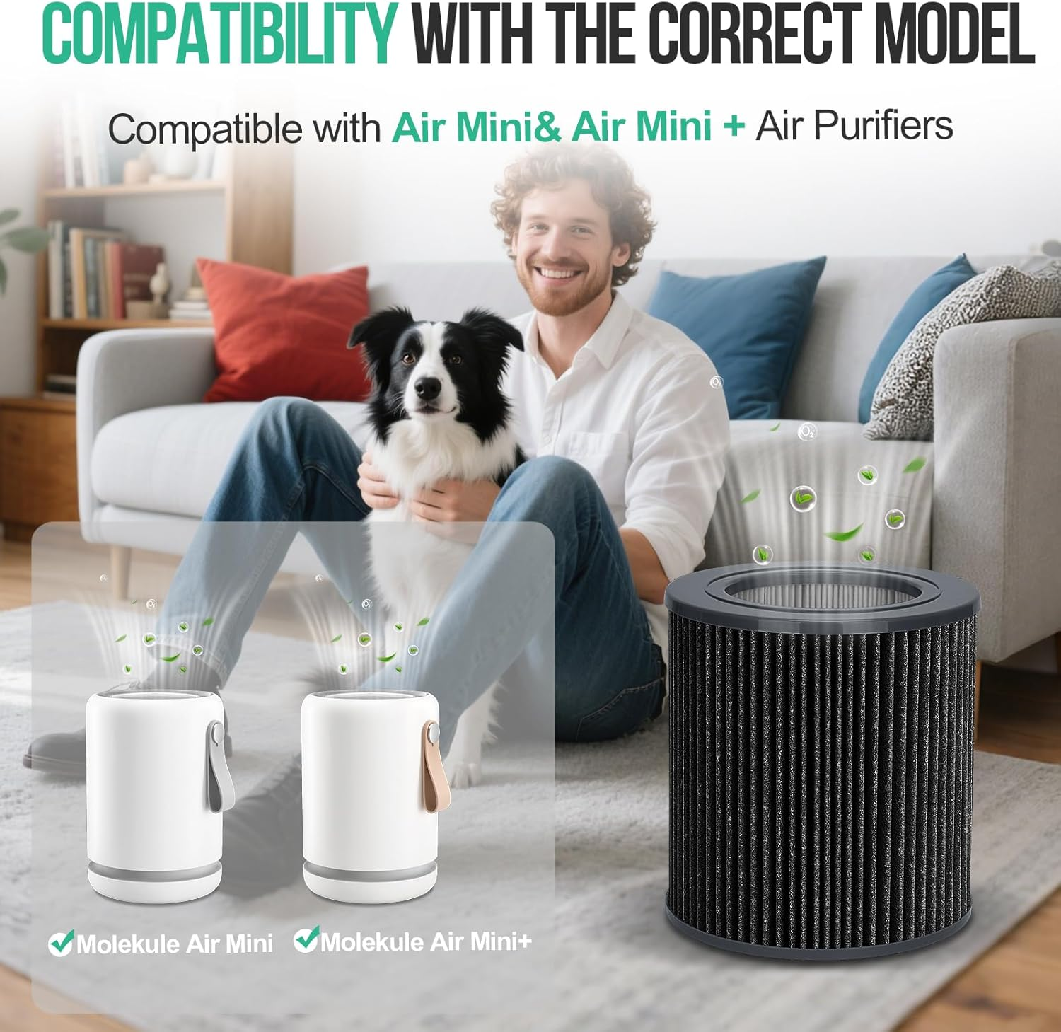 2 Pack Air Mini Replacement Filters Compatible with MolekuleAir Mini & Air Mini+ Air Purifiers, 3-in-1 High-Efficiency True HEPA Replacement Filter (Black, 2 Pack Replacement Filters)