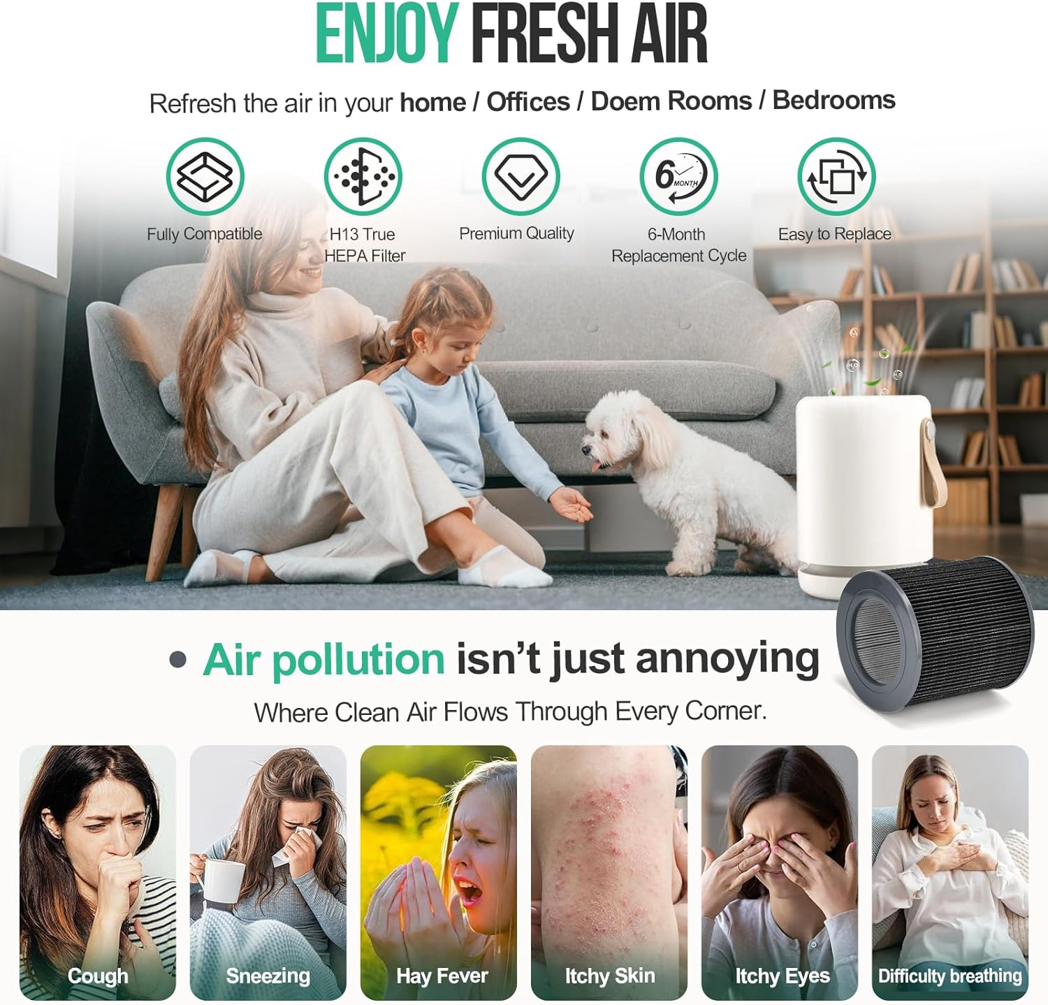 Air Mini Replacement Filter Compatible with Molekule Air Mini & Air Mini+ Air Purifiers, 3-in-1 High-Efficiency True HEPA Replacement Filter (Black, 1 Pack)