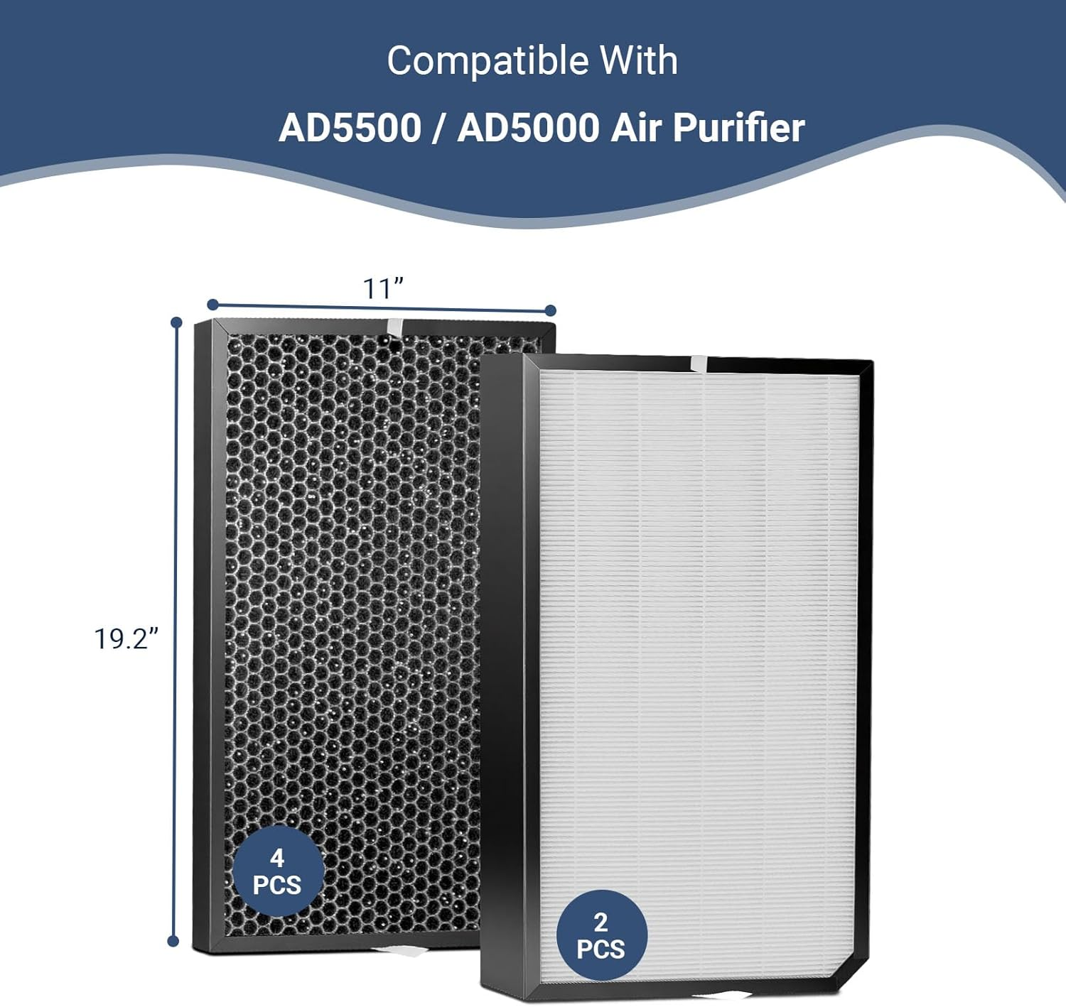 AD5500 Filter Replacement Set Compatible with AD5500 5000Air Purifier (2 Premiu Filters + 4 Carbon Filters) 6-Pack AD5000 Replacement Filters