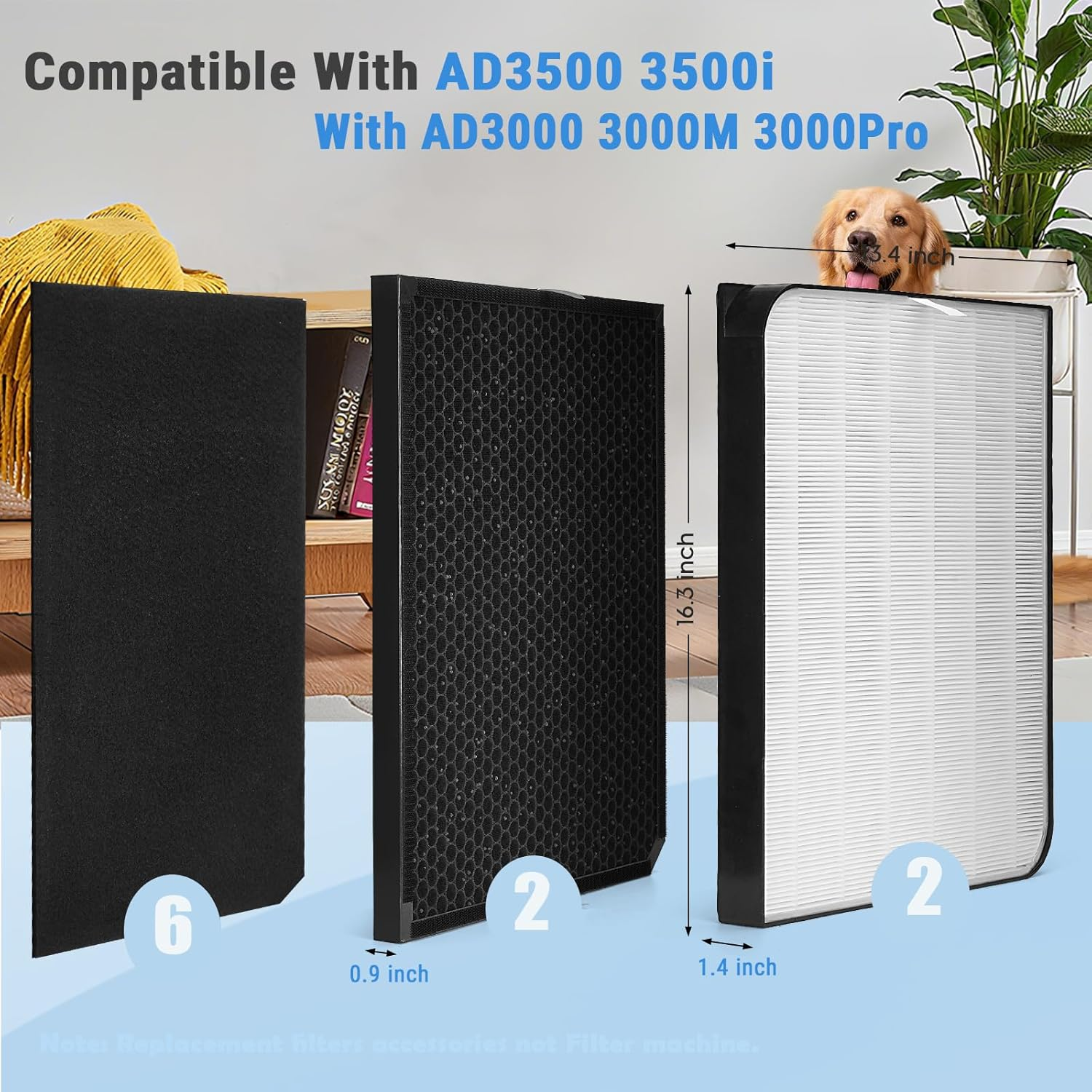 AD3500 Air Purifier Filters Replacement Set Compatible with AD3000 AD3500 AD3500i AD3000M AD3000Pro Plastic Frame 10Pack Replacement Filters Accessories