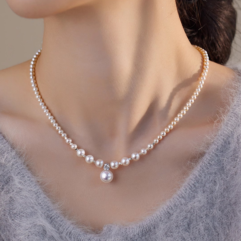 ✨ Genuine Japanese Akoya Pearl Necklace with Diamond Accent