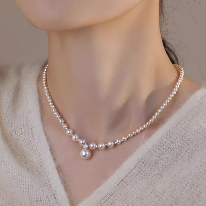 ✨ Genuine Japanese Akoya Pearl Necklace with Diamond Accent
