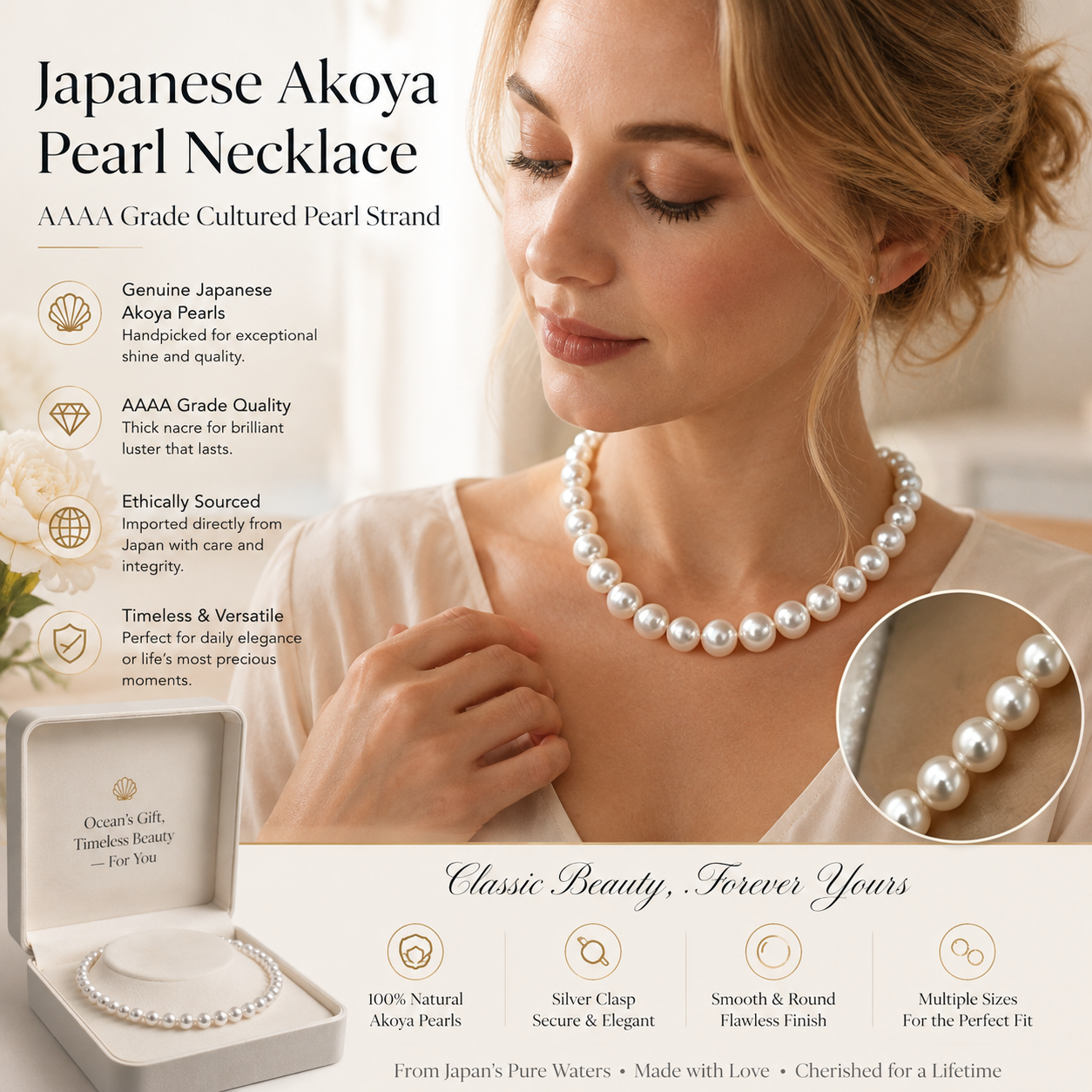 🎁✨ Akoya Pearl Necklace for Women – Timeless Elegant Pearl Jewelry Gift