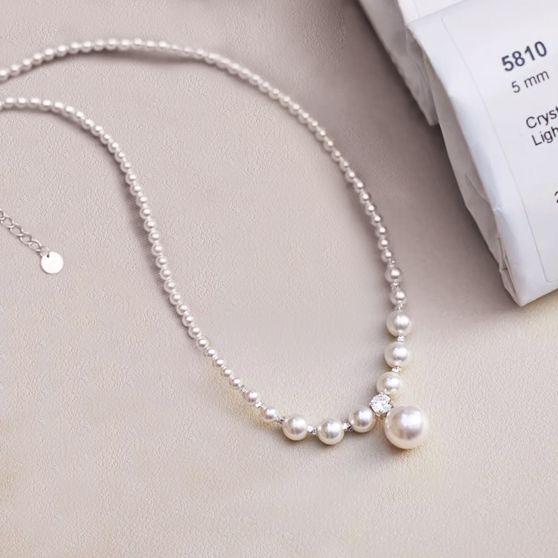 ✨ Genuine Japanese Akoya Pearl Necklace with Diamond Accent