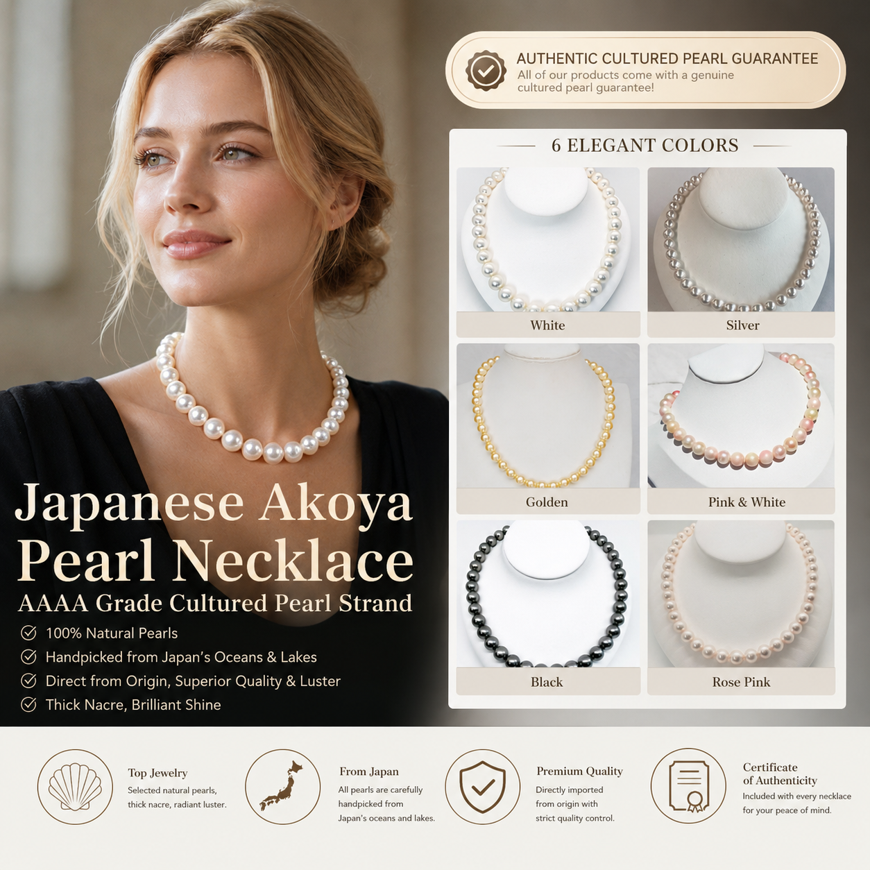 🎁✨ Akoya Pearl Necklace for Women – Timeless Elegant Pearl Jewelry Gift
