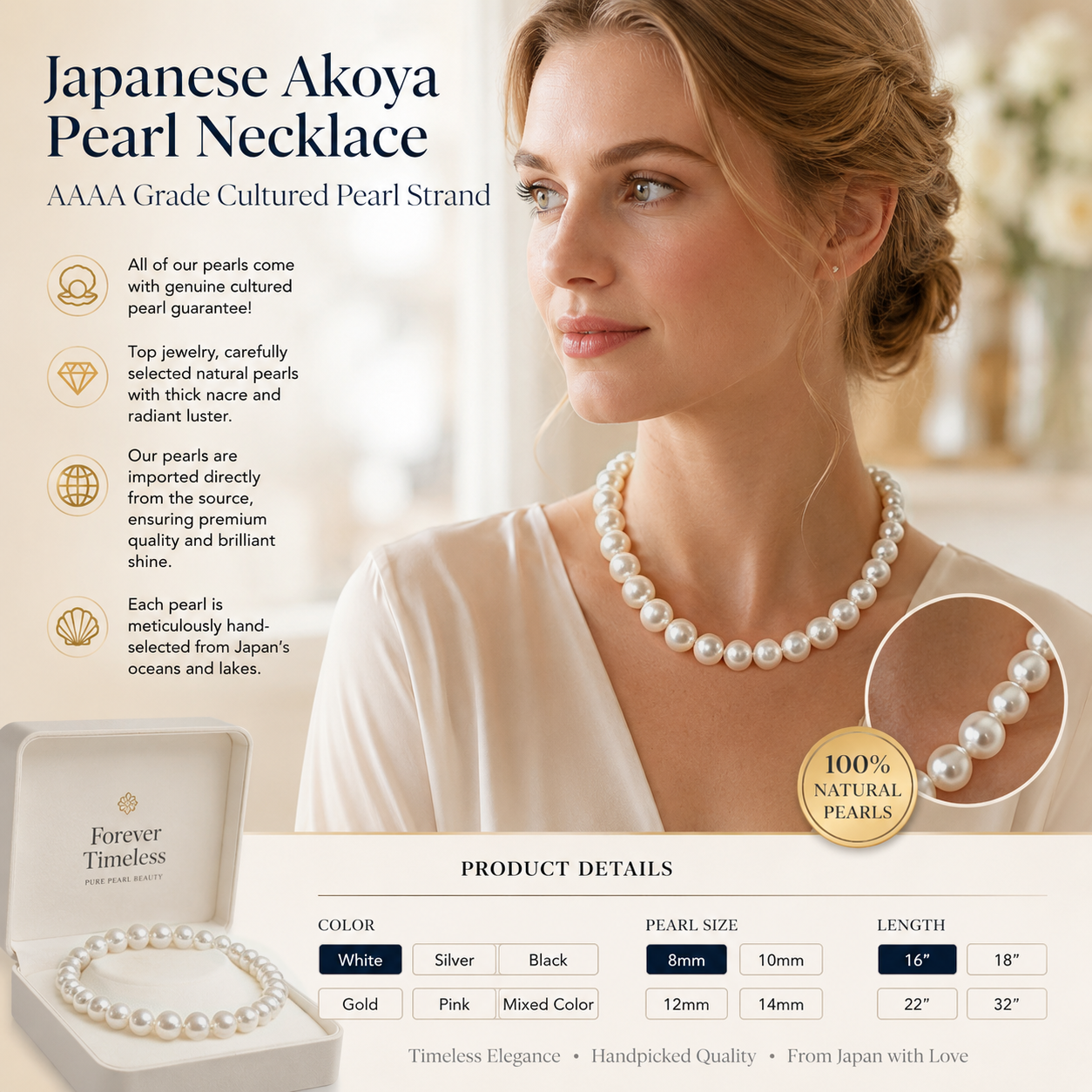 🎁✨ Akoya Pearl Necklace for Women – Timeless Elegant Pearl Jewelry Gift