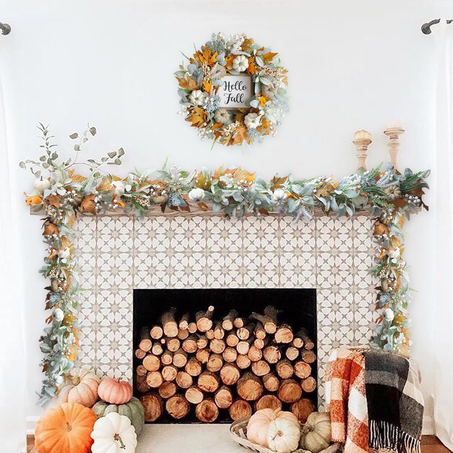 🍁$9.99 On Sale Today Only🍂Fall Wreath with Pumpkin Maple Leaves🎃