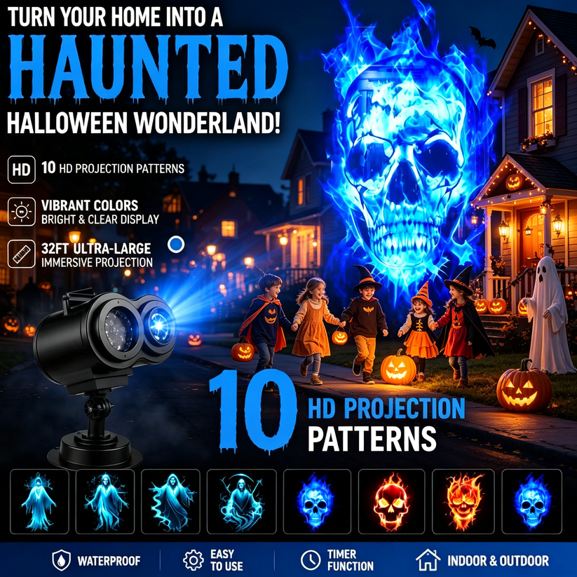 🔥Hot Sale 60% OFF🎃 Magical Halloween Wonderland | 10 Unique HD Projection Patterns, 32FT Ultra-Large Display