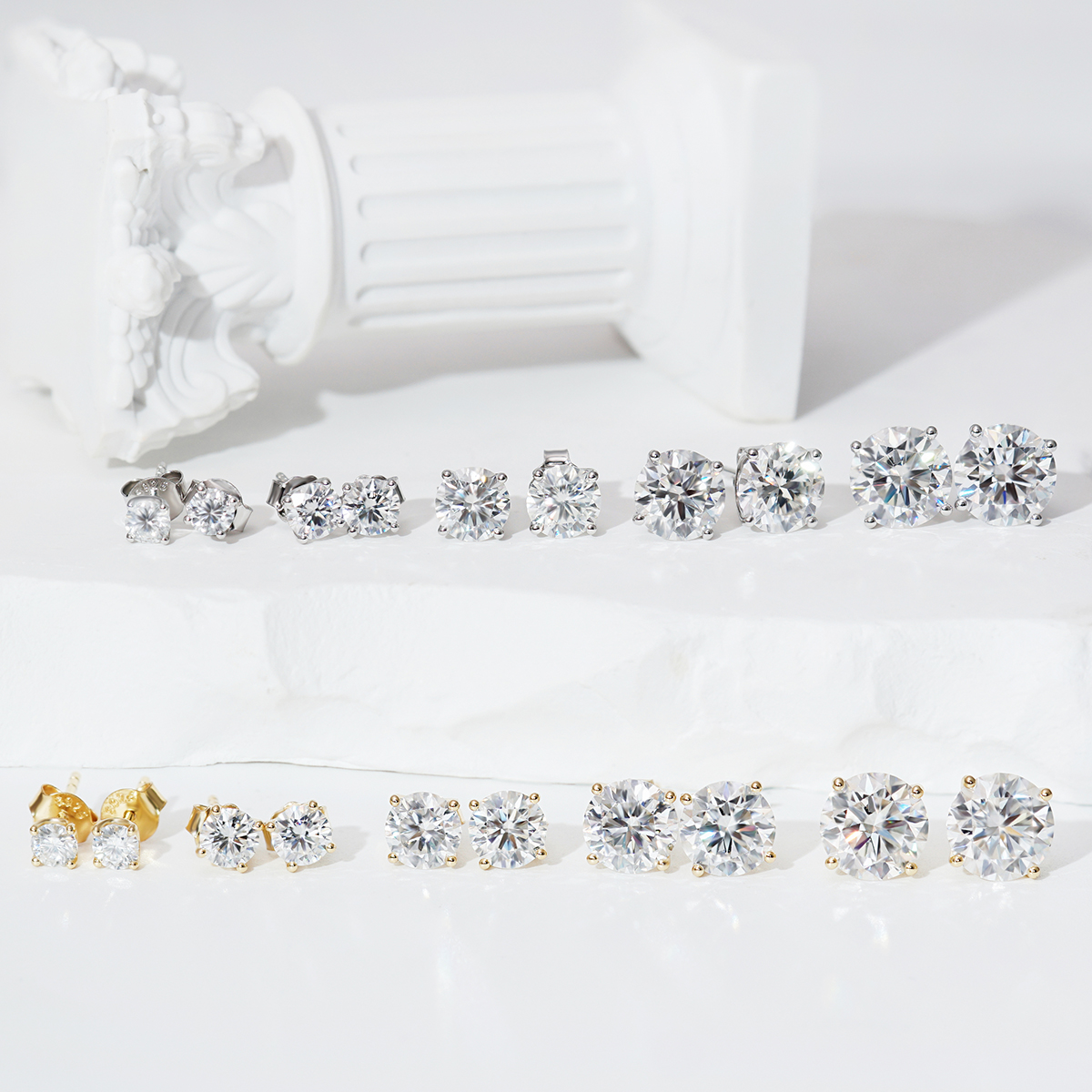 Solitaire Four Prong Earrings Butterfly/Screw Back Stud D-Color Moissanite & S925