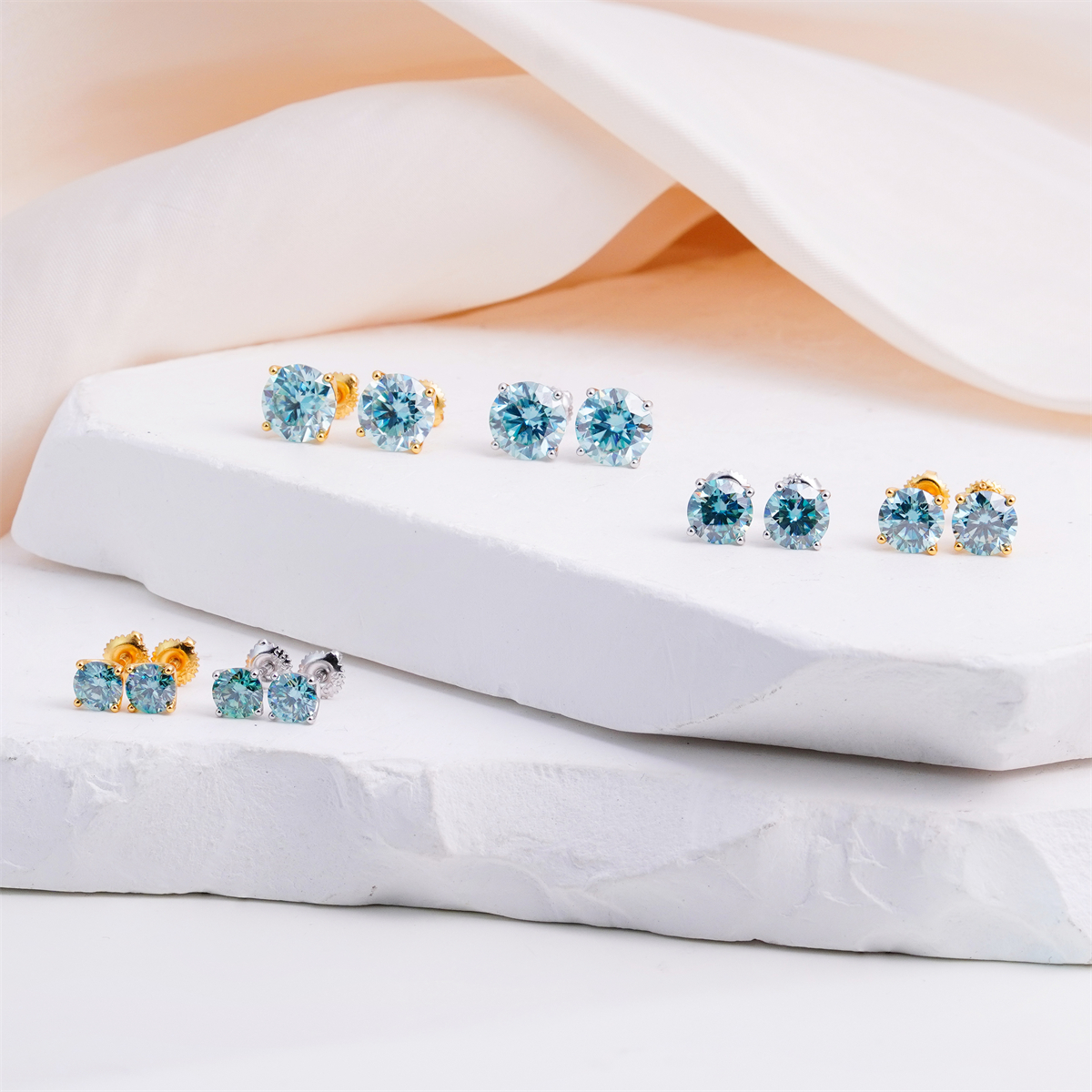 Solitaire Four Prong Earrings Butterfly/Screw Back Stud D-Color Moissanite & S925