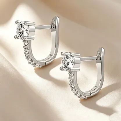 💎4-Prong Round Drop Huggie Earrings