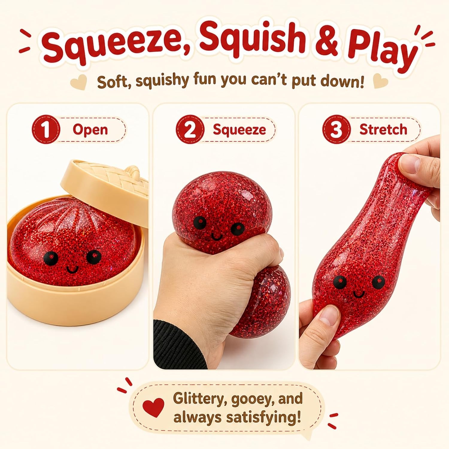 🔥 Glitter Dumpling Squishy – Cute Stress Relief Desk Toy
