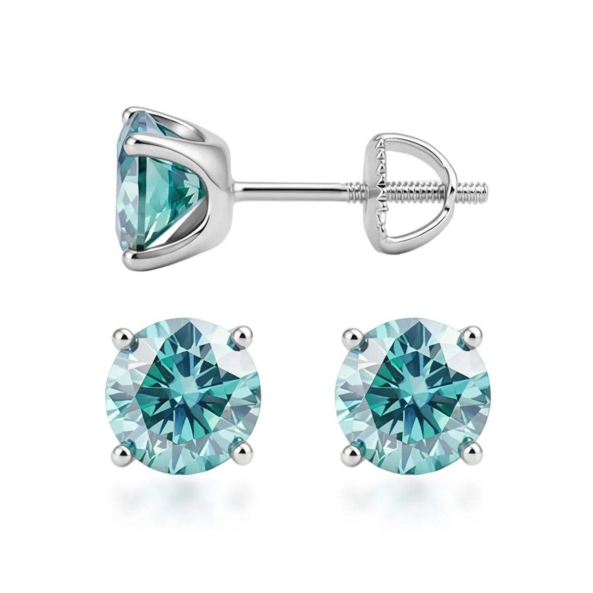 Solitaire Four Prong Earrings Butterfly/Screw Back Stud D-Color Moissanite & S925