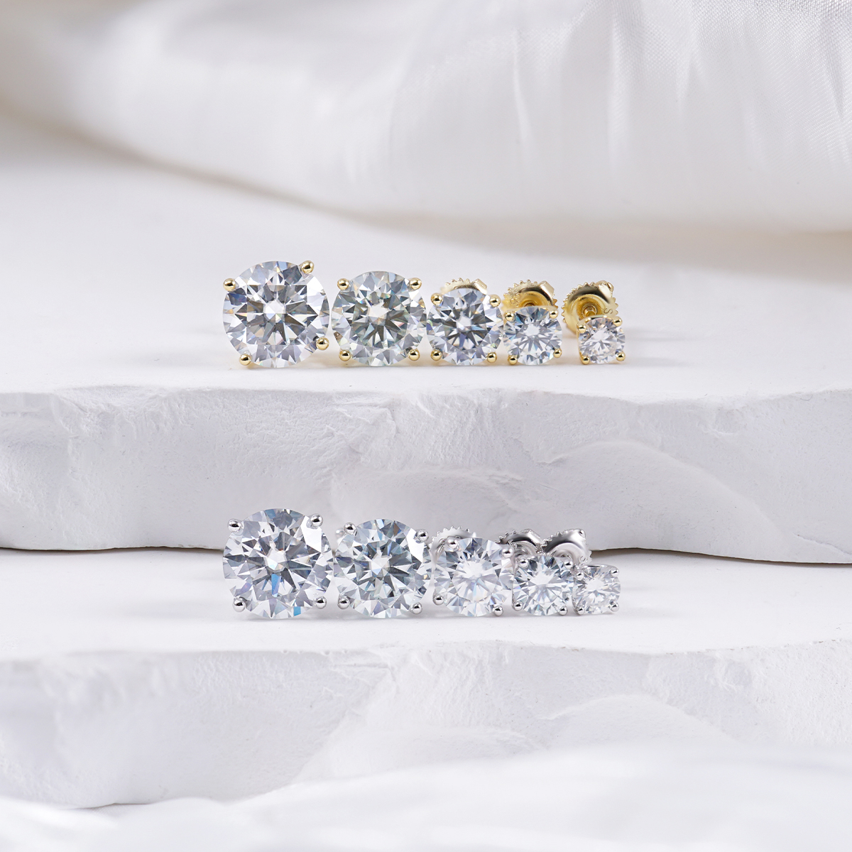 Solitaire Four Prong Earrings Butterfly/Screw Back Stud D-Color Moissanite & S925