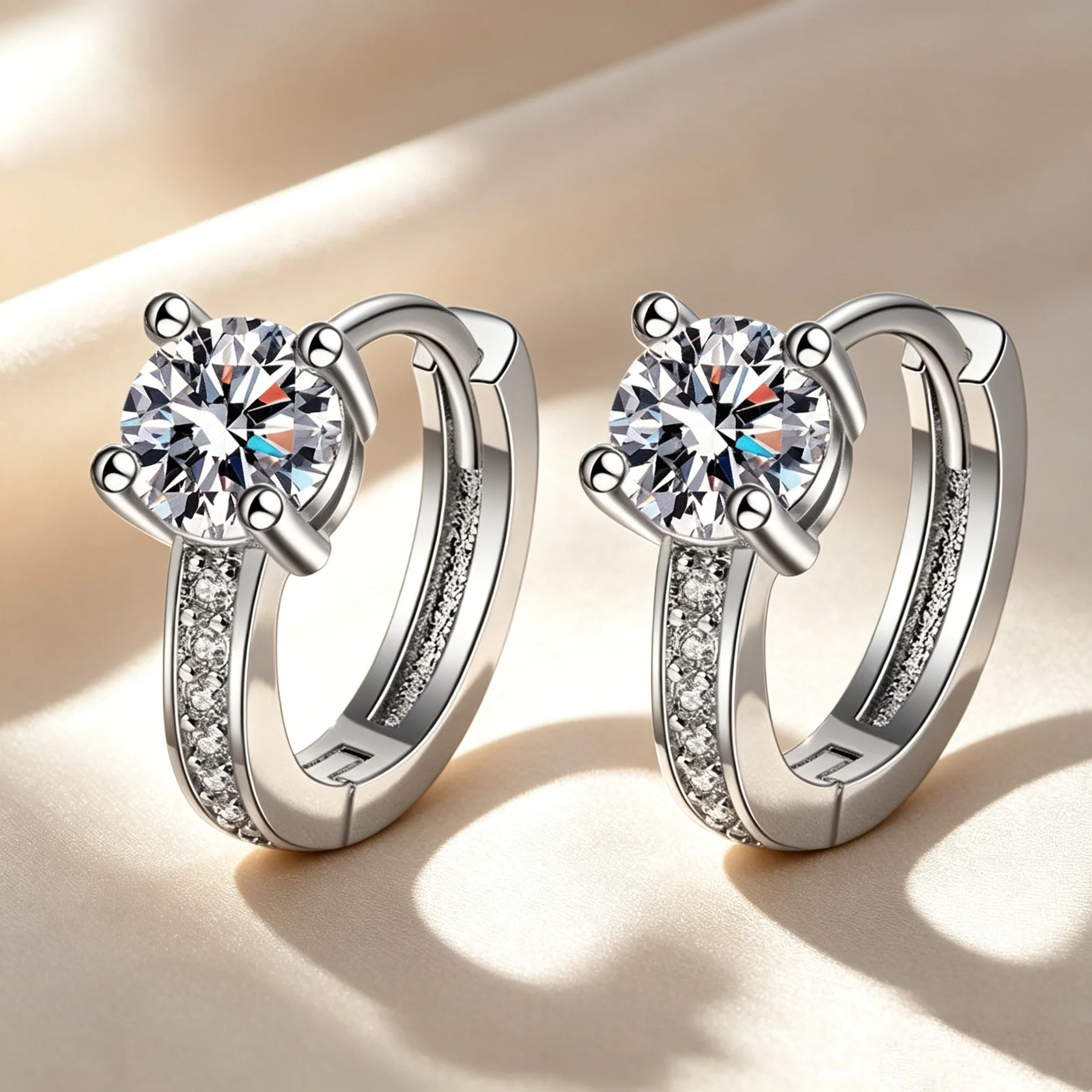 💎4-Prong Round Drop Huggie Earrings