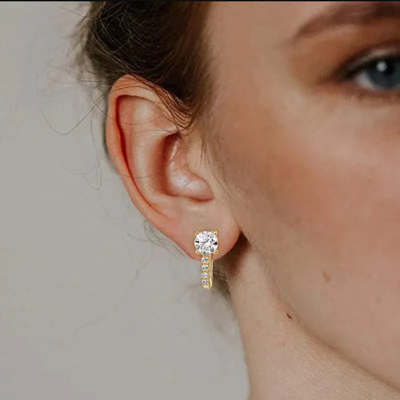 💎4-Prong Round Drop Huggie Earrings
