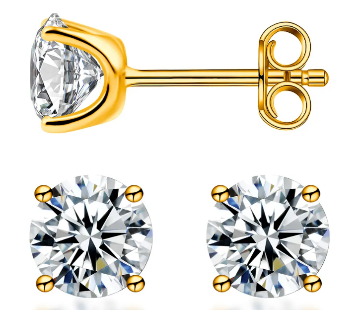 Solitaire Four Prong Earrings Butterfly/Screw Back Stud D-Color Moissanite & S925