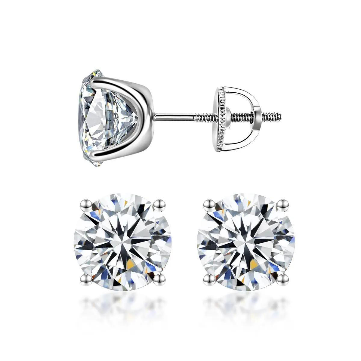 Solitaire Four Prong Earrings Butterfly/Screw Back Stud D-Color Moissanite & S925