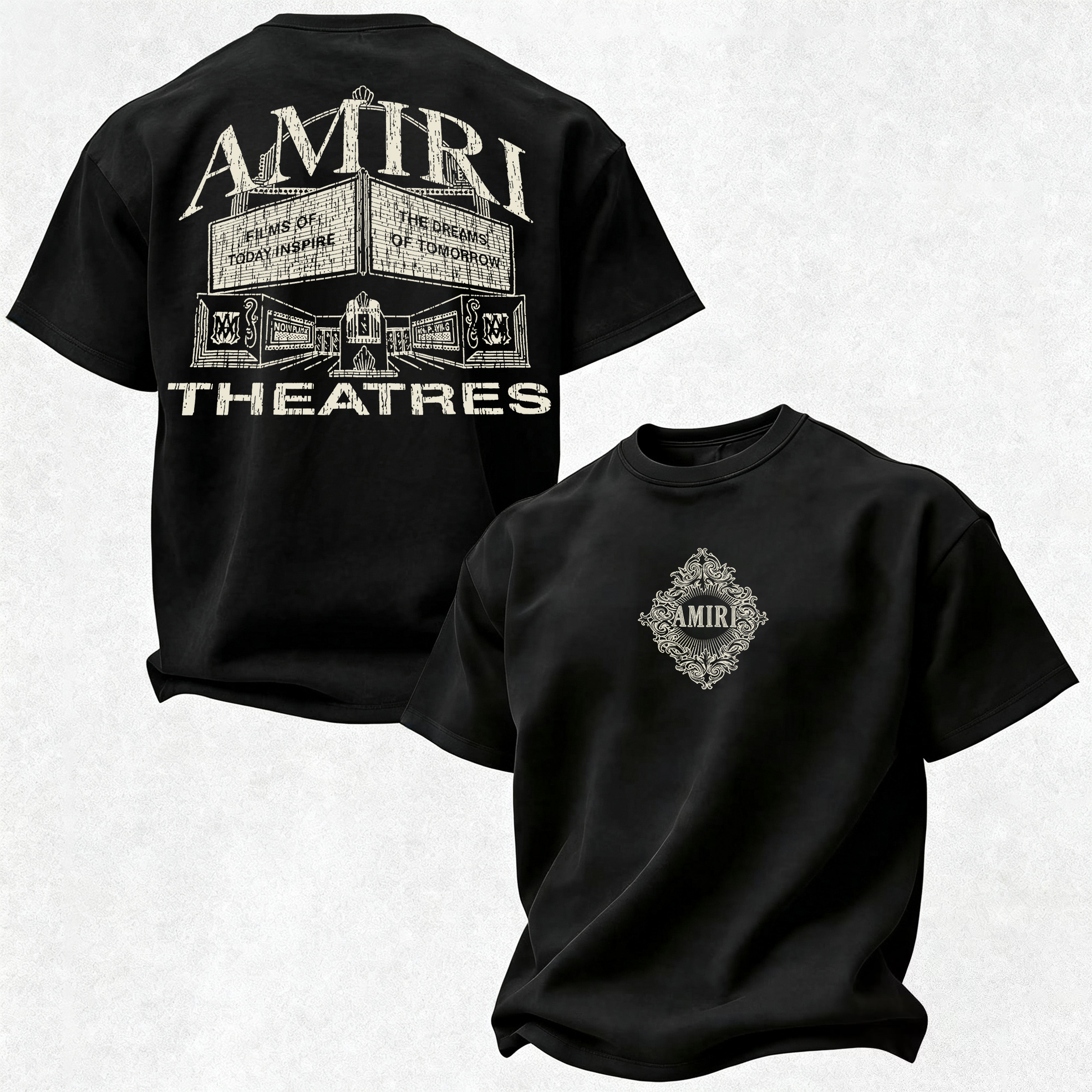 Gothic Line Art Monogram Printed Oversized Unisex T-shirt