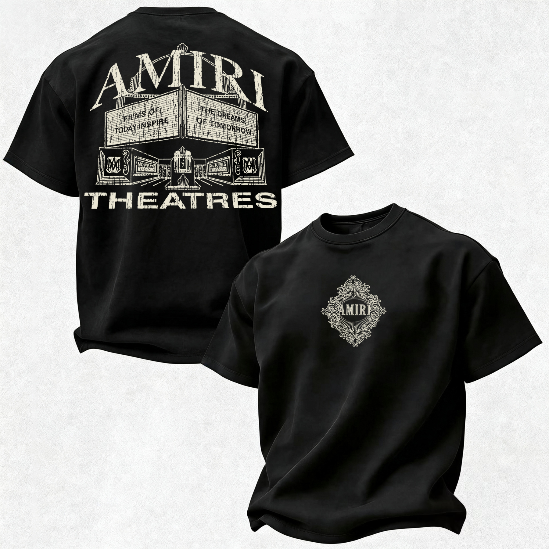 Gothic Line Art Monogram Printed Oversized Unisex T-shirt