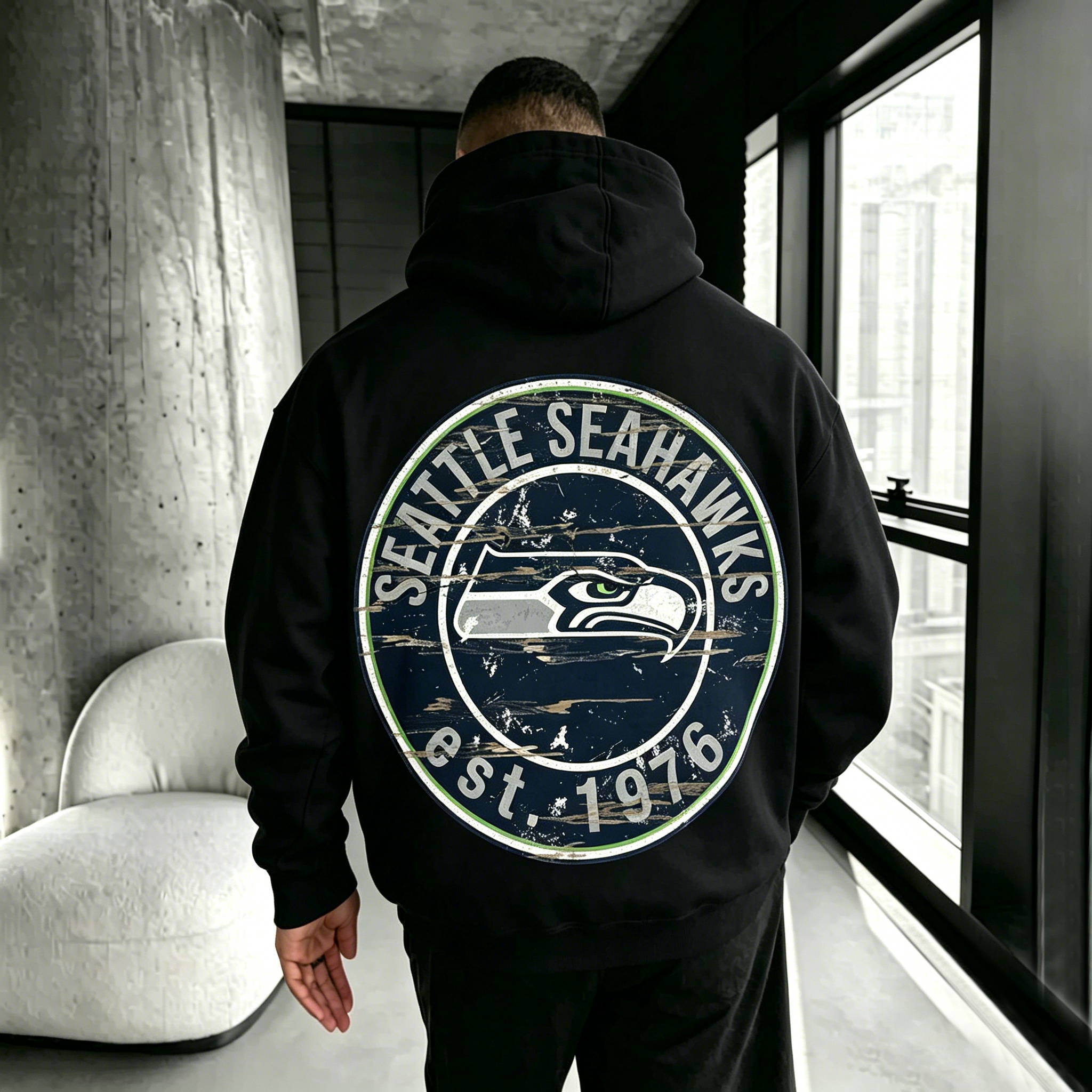 “Seattle Seahawks” Unisex Printed Streetwear-Style Retro Hoodie