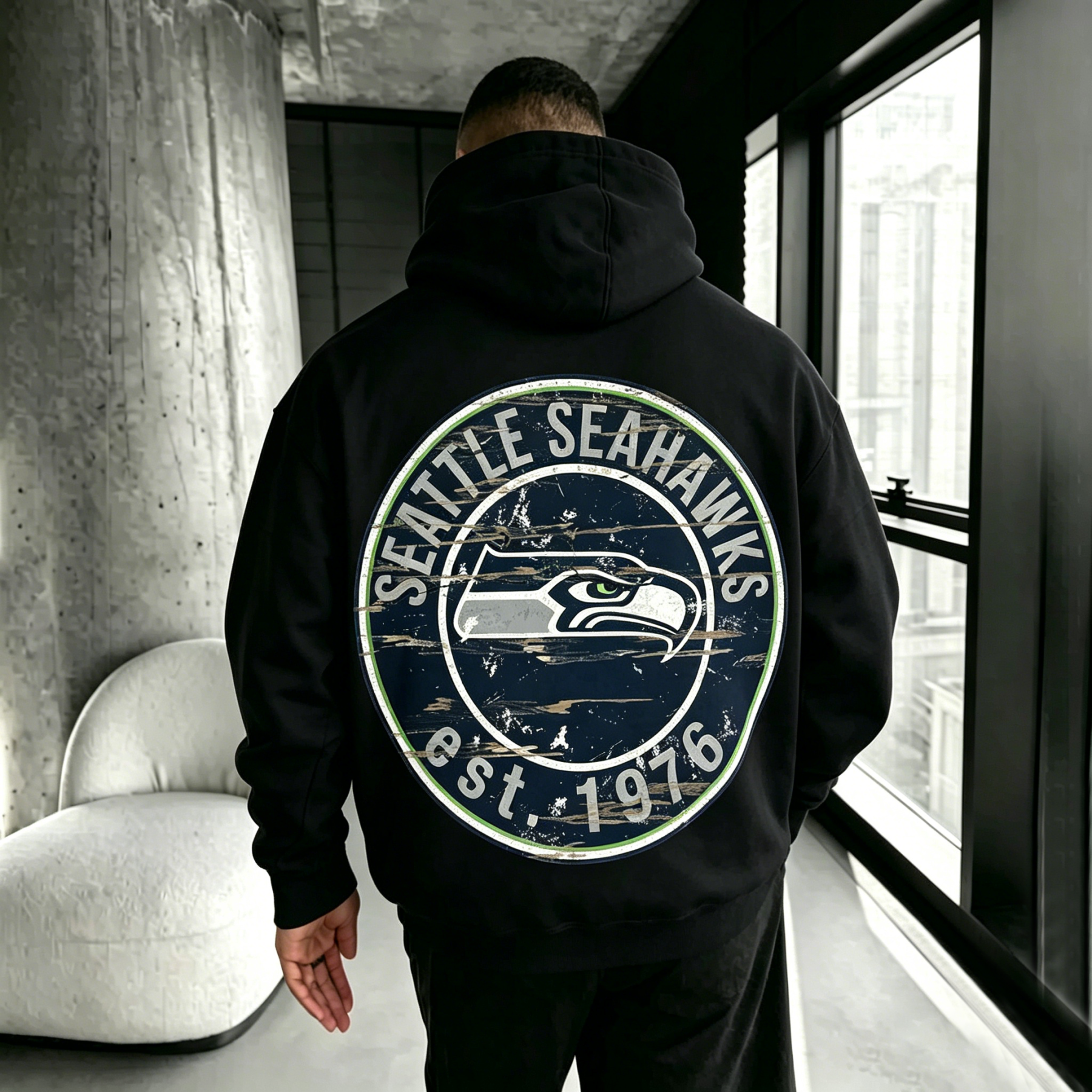 “Seattle Seahawks” Unisex Printed Streetwear-Style Retro Hoodie