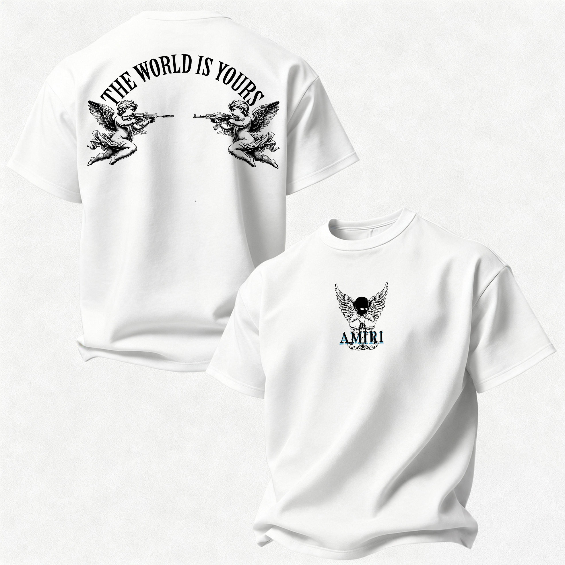 Gothic Line Art Monogram Printed Oversized Unisex T-shirt