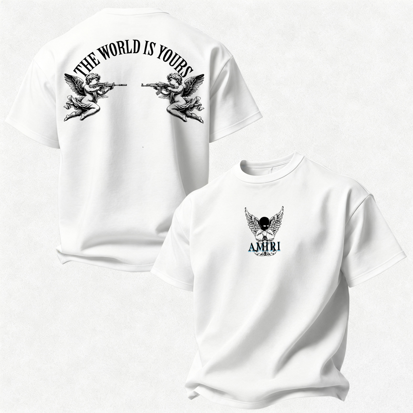Gothic Line Art Monogram Printed Oversized Unisex T-shirt