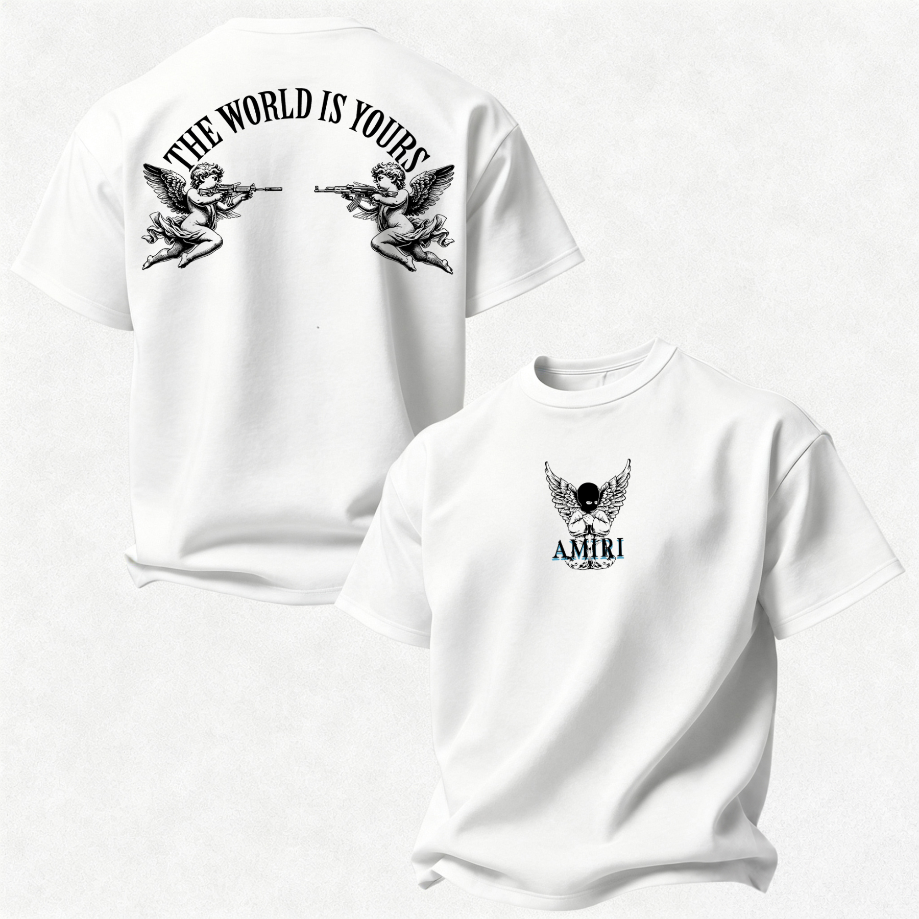 Gothic Line Art Monogram Printed Oversized Unisex T-shirt