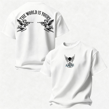 Gothic Line Art Monogram Printed Oversized Unisex T-shirt
