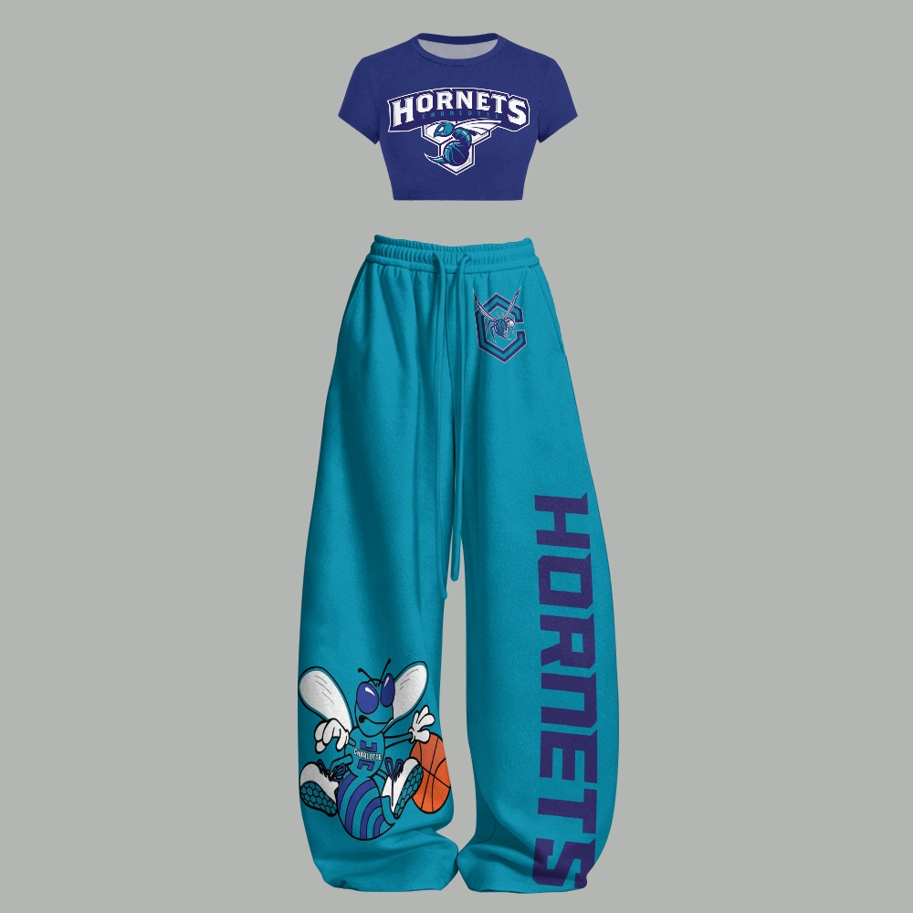 Charlotte Hornets Women T-Shirt  & Elasticated Trousers Two-Piece Set