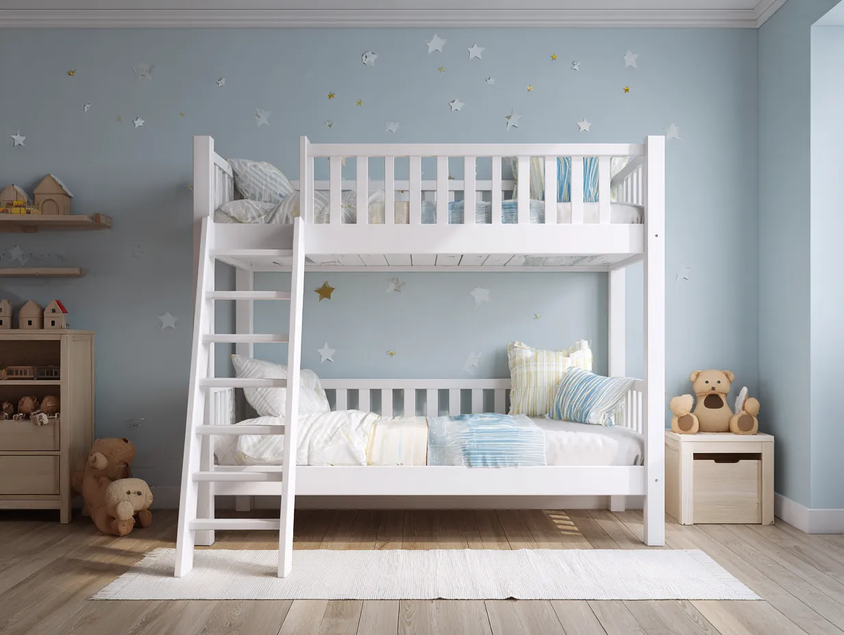 Litera de madera 210x100x165 cm - blanco - escalera recta para dormitorio-Lariiacorner