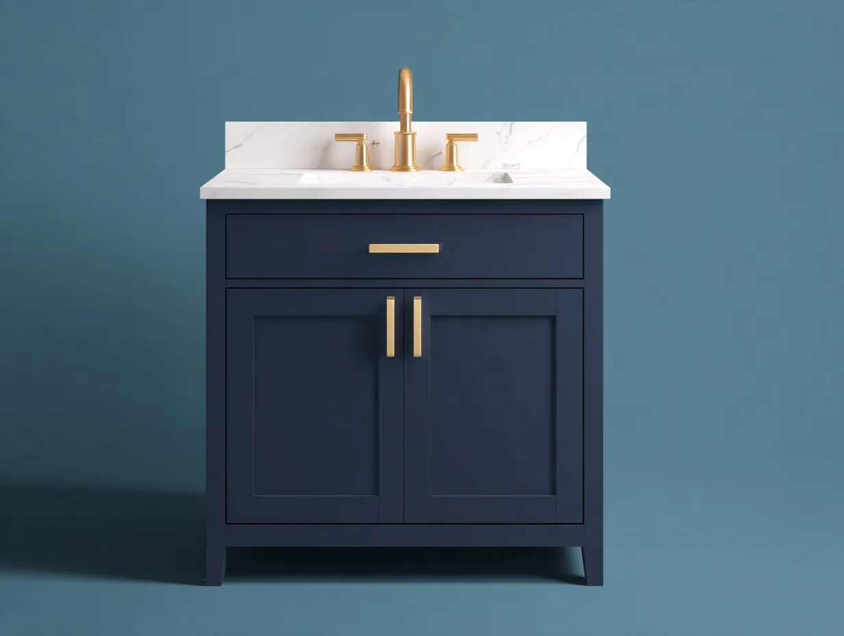 Mueble De Lavabo 90x55x88 cm - azul marino y blanco para baño - con 2 puertas y 1 cajón-Lariiacorner