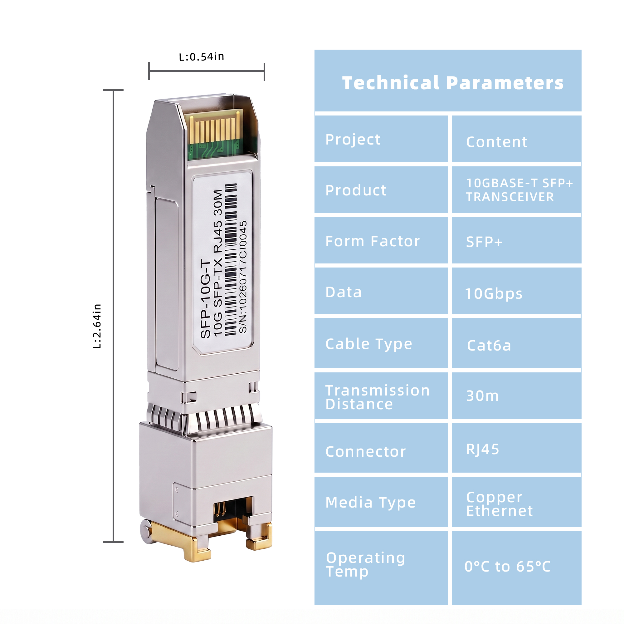 10GBASE-T SFP+ to RJ45 Transceiver, 10GbE Copper Module for Cat6a Cable, up to 30m, Compatible with Cisco SFP-10G-T-S
