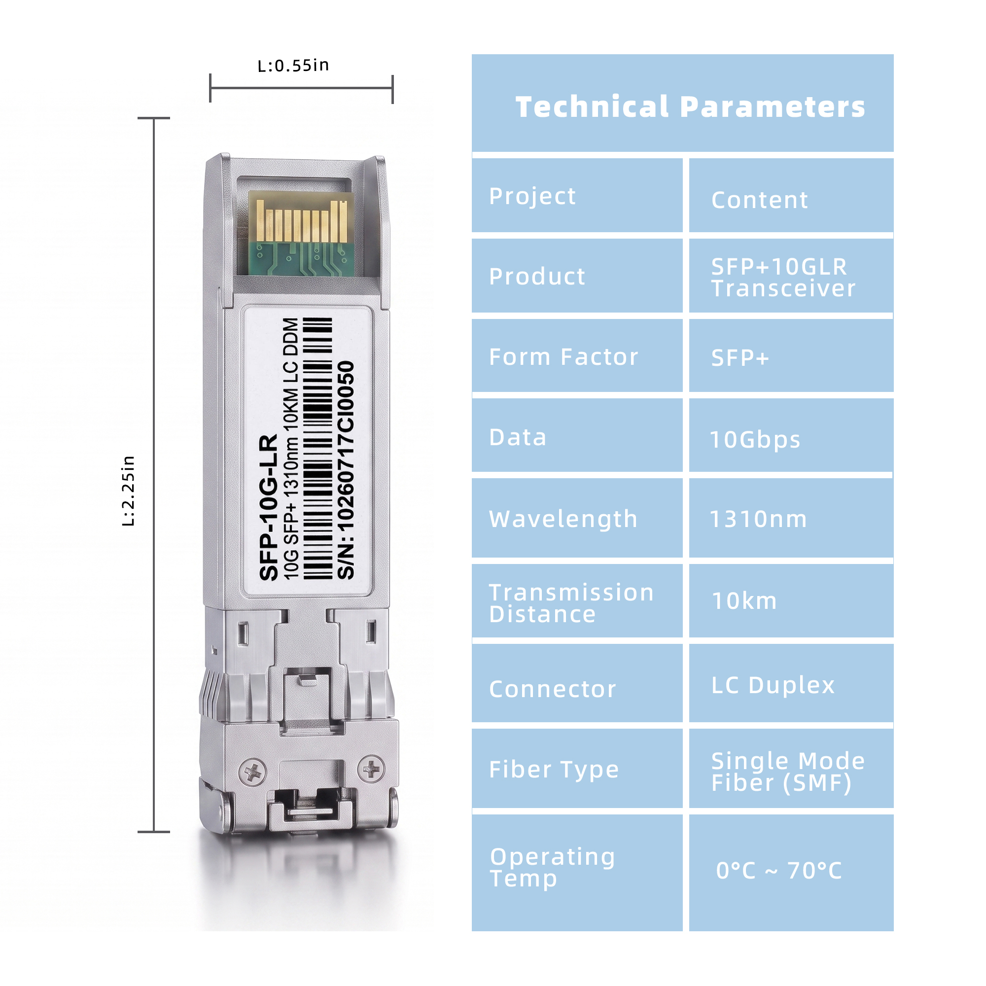 10GBASE-LR SFP+ Transceiver, 10G 1310nm SMF Duplex LC Optical Module, up to 10km, DDM, Compatible with Cisco SFP-10G-LR